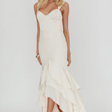 Baylin Layered Mermaid Hem Maxi Dress Cream