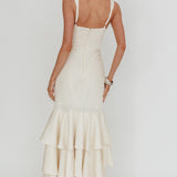 Baylin Layered Mermaid Hem Maxi Dress Cream