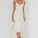 Baylin Layered Mermaid Hem Maxi Dress Cream