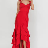 Baylin Layered Mermaid Hem Maxi Dress Red