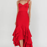 Baylin Layered Mermaid Hem Maxi Dress Red