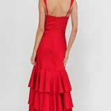 Baylin Layered Mermaid Hem Maxi Dress Red