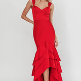 Baylin Layered Mermaid Hem Maxi Dress Red