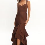 Baylin Layered Mermaid Hem Maxi Dress Coffee