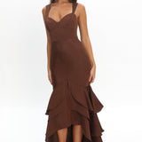 Baylin Layered Mermaid Hem Maxi Dress Coffee