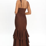 Baylin Layered Mermaid Hem Maxi Dress Coffee
