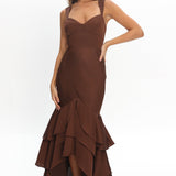 Baylin Layered Mermaid Hem Maxi Dress Coffee
