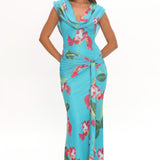 Virgo Season Draped Shoulder Maxi Dress Floral
