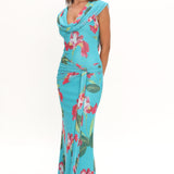 Virgo Season Draped Shoulder Maxi Dress Floral