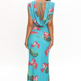 Virgo Season Draped Shoulder Maxi Dress Floral