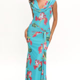 Virgo Season Draped Shoulder Maxi Dress Floral
