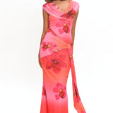 Virgo Season Draped Shoulder Maxi Dress Orchid Pink