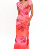 Virgo Season Draped Shoulder Maxi Dress Orchid Pink