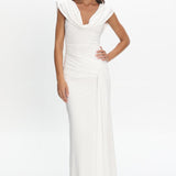Fermi Draped Shoulder Maxi Dress Off White