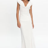 Fermi Draped Shoulder Maxi Dress Off White
