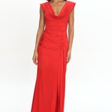 Fermi Draped Shoulder Maxi Dress Red