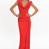 Fermi Draped Shoulder Maxi Dress Red