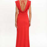 Fermi Draped Shoulder Maxi Dress Red