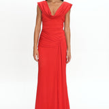 Fermi Draped Shoulder Maxi Dress Red