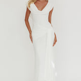 Virgo Season Draped Shoulder Maxi Dress White