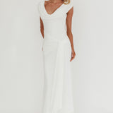 Virgo Season Draped Shoulder Maxi Dress White