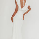 Virgo Season Draped Shoulder Maxi Dress White