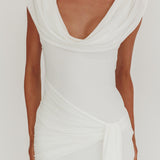 Virgo Season Draped Shoulder Maxi Dress White