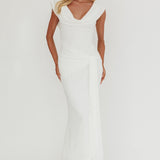 Virgo Season Draped Shoulder Maxi Dress White