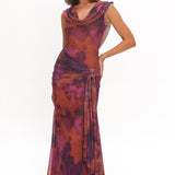 Virgo Season Draped Shoulder Maxi Dress Dark Rose