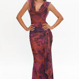 Virgo Season Draped Shoulder Maxi Dress Dark Rose