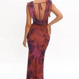 Virgo Season Draped Shoulder Maxi Dress Dark Rose