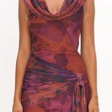 Virgo Season Draped Shoulder Maxi Dress Dark Rose