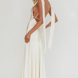 Second Glances Cowl Neck Backless Maxi Dress Cream