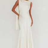 Second Glances Cowl Neck Backless Maxi Dress Cream