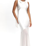 Second Glances Cowl Neck Backless Maxi Dress Oyster
