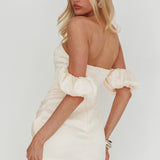 Everly Off-Shoulder Drape Mini Dress Cream