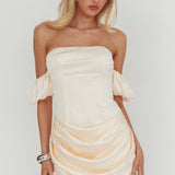 Everly Off-Shoulder Drape Mini Dress Cream