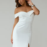 Rider Off-Shoulder Front Split Maxi Dress White