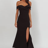 Rider Off-Shoulder Front Split Maxi Dress Black