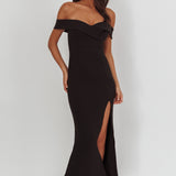 Rider Off-Shoulder Front Split Maxi Dress Black