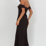 Rider Off-Shoulder Front Split Maxi Dress Black