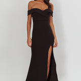 Rider Off-Shoulder Front Split Maxi Dress Black