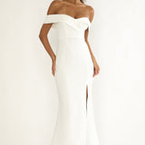 Rider Off-Shoulder Front Split Maxi Dress White