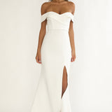 Rider Off-Shoulder Front Split Maxi Dress White