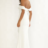 Rider Off-Shoulder Front Split Maxi Dress White