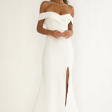 Rider Off-Shoulder Front Split Maxi Dress White