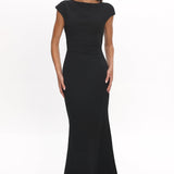 Zarae Cap Sleeve Surplice Back Maxi Dress Black