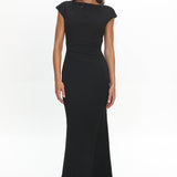 Zarae Cap Sleeve Surplice Back Maxi Dress Black