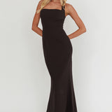 Shellie Square Neckline Halter Maxi Dress Black
