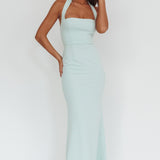 Shellie Square Neckline Halter Maxi Dress Ice Blue